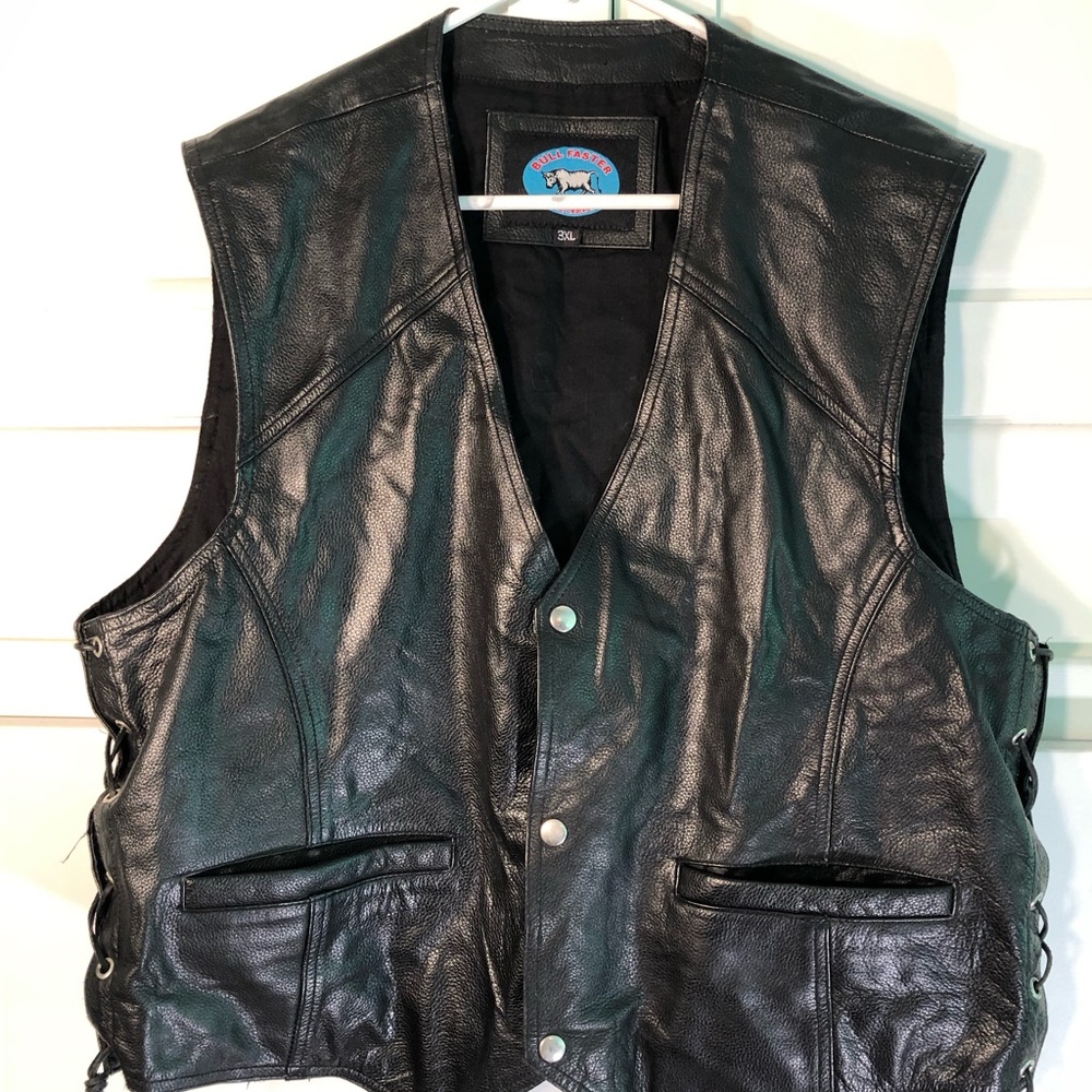 Black Leather Vest with Snap Buttons
